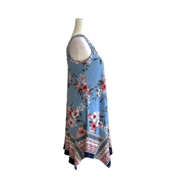 Three Pink Hearts Blue Floral Sleeveless Handkerchief Tunic Top Dress XS NEW - Picture 4 of 10
